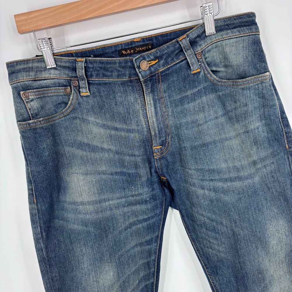 Nudie Jeans Skinny Lin Jeans Mens 32x32 Blue Shimmering Power Stretch Denim